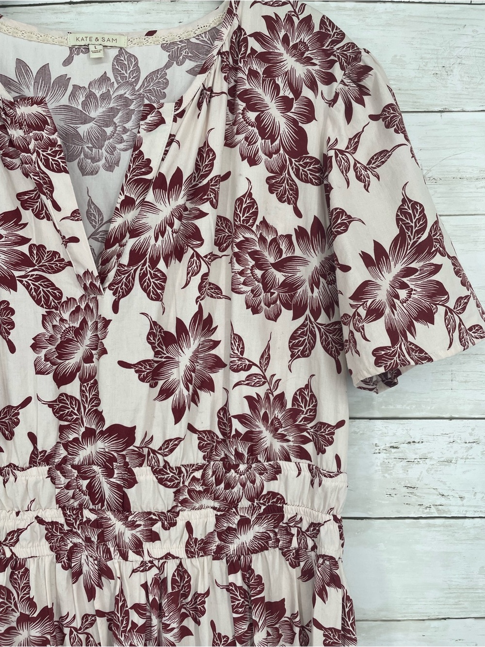 Kate & Sam Floral Midi Dress Size Large Cotton Cottagecore Boho Cream Red - Picture 4 of 9
